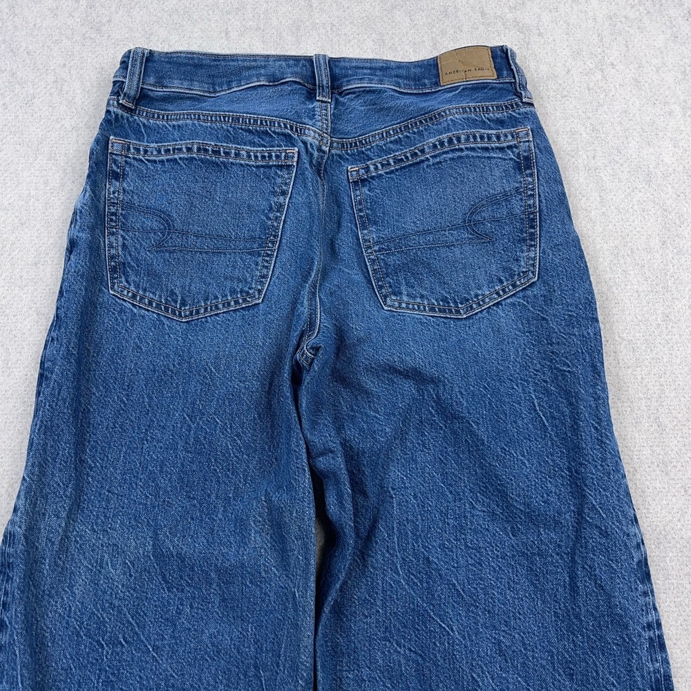 American Eagle Jeans Women 2 Short Low Rise Baggy Wide Leg Boho Med Wash Loose - Picture 12 of 13